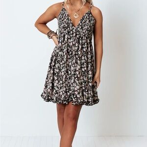 Black Floral Babydoll Slip Dress‎